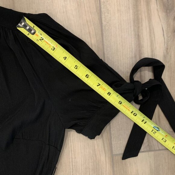 HAILEE C Black Tie Waist V Neck Short Sleeve Wide leg Jumpsuit S - Picture 7 of 12